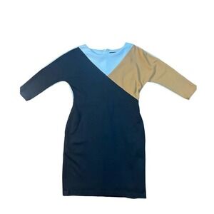 3/$27 Ellen Tracy Color Block Knitted Dress, 3/4 Sleeve, Blk/Brown/White, 10